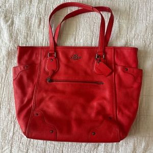 Coach Red Pebble Leather Tote